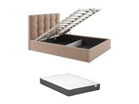 Vente-unique Bed met opbergruimte fluweel beige 160 x 200 cm