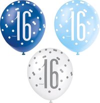 Ballonnen 16 Jaar Stippen Blauw 30cm 6st