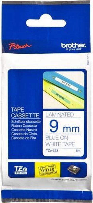Brother TZE-223 Label Tape - 9mm - Blue - Blister Pack