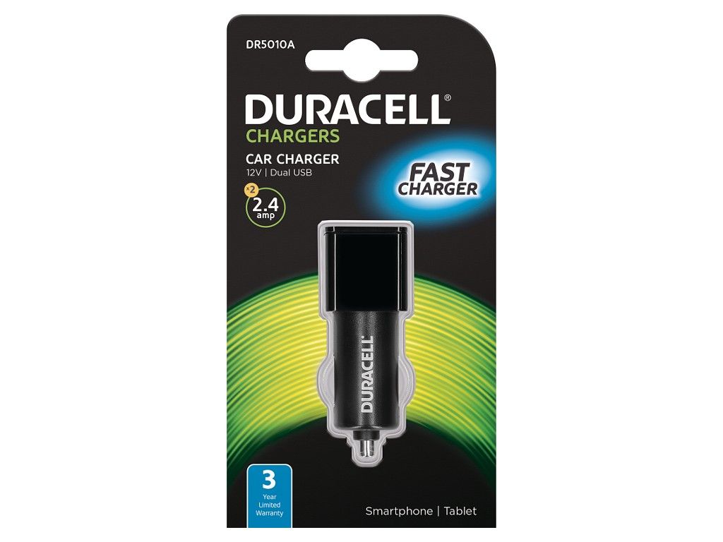 Duracell 2 x 2.4A USB In-Car Charger - Black