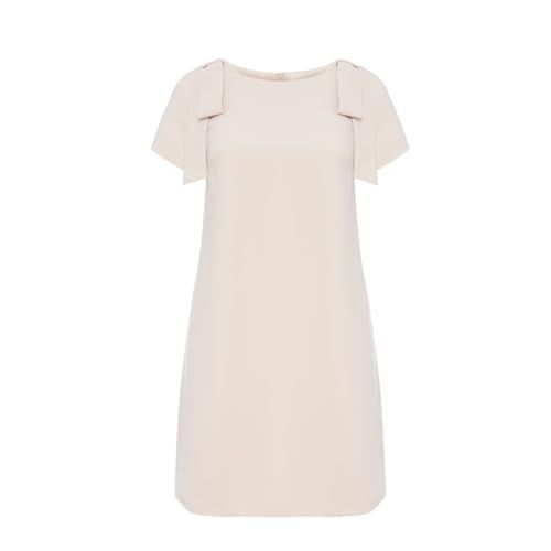 Swing Fashion Beige Elegant Mini Dress with Short Sleeves and Bows | Size 40