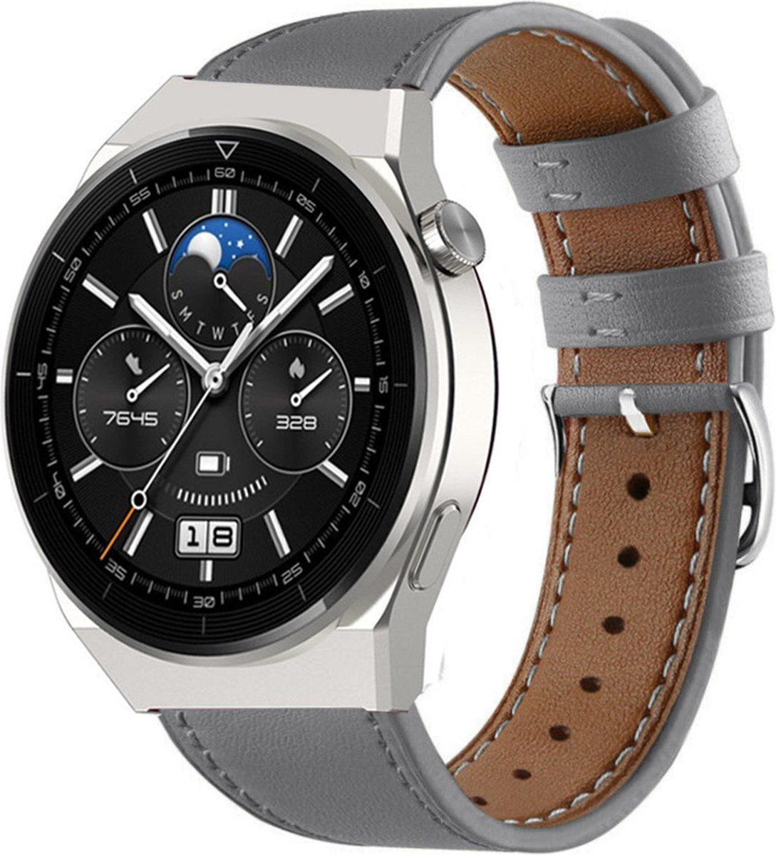 Strap-it Huawei Watch GT 3 Pro 46mm bandje leer - grijs