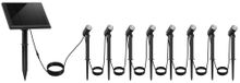 Set de 8 lampes solaires LED, lumière blanc chaud, avec panneau solaire, adapté pour placement au sol ou mural