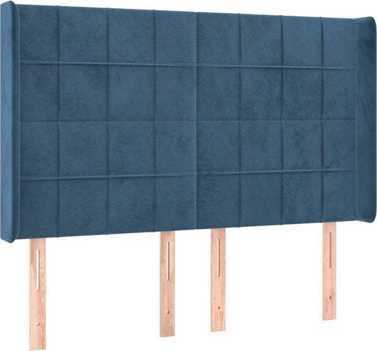 VidaXL Hoofdbord met randen 147x16x118/128 cm fluweel donkerblauw