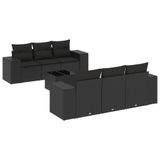 VidaXL 7-delige Loungeset met kussens, poly rattan, zwart