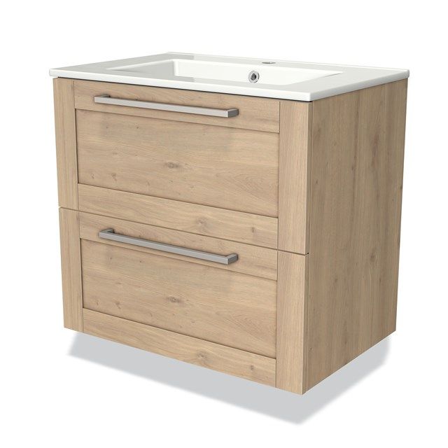 Maxaro Badkamermeubel Modulo 70cm Lichtbruin Eiken 2 Lades Keramiek