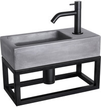 Differnz Fonteinset Rechthoek 38.5x18.5x24.5cm Beton Donkergrijs Handdoekrek Gebogen Toiletkraan Clickwaste Sifon Mat Zwart