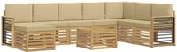 vidaXL - Bank loungeset - Massief acaciahout - Wit en beige - 4 zitplekken