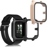 kwmobile 2x cover geschikt voor Garmin Venu Sq 2 Music / Sq 2 - Fitnesstracker cover van gehard glas en kunststof frame set zwart / oudroze