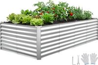 VEVOR Verhoogd Tuinbed, Metaal, 240x120x62 cm, Rechthoekig Tuinbed, Plantenbakset voor Buiten, Groentebed met Handschoenen, Bloembed Zonder Bodem, Plantbed voor Bloemen en Groenten, Zilver