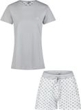 By Louise Dames Korte Pyjama Set Shortama Blauw/Wit Gestipt - Maat XXL
