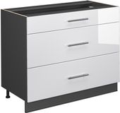 Vicco Keukenonderkast Fame-Line, Wit Hoogglans/Antraciet, 100 cm zonder werkblad