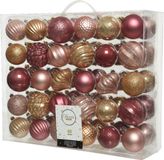 Decoris onbreekbare kerstballenset van 60 stuks assorti blush pink, butterscotch, velvet pink.