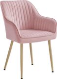 SONGMICS Eetkamerstoel, Fluweel, Gestoffeerde Stoel met Armleuningen, Keukenstoel, Fauteuil, Loungestoel, Max. Belasting 120 kg, Metalen Poten, Roze