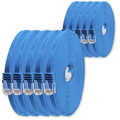 1aTTack.de 1m - Blauw - 10 stuks - Cat.6 platte netwerkkabel Cat6 platte kabel ultra platte Cat.6 patchkabel 1000 Mbit/s Gigabit LAN (RJ45) plat slank micro