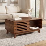 STILVORA Salontafel - Verstelbaar Tafelblad En Schuifdeur - Voor Woonkamer En Kleine Ruimtes - MDF - 90x55x57,5 Cm - Walnoot