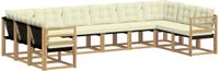 vidaXL Hoek loungeset 10 zitplaatsen Wit en crème Acacia hout