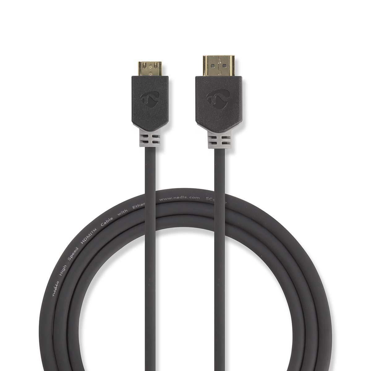 Nedis HDMI Kabel - 2m - HDMI Type A (Standaard) naar HDMI Type C (Mini) - Antraciet