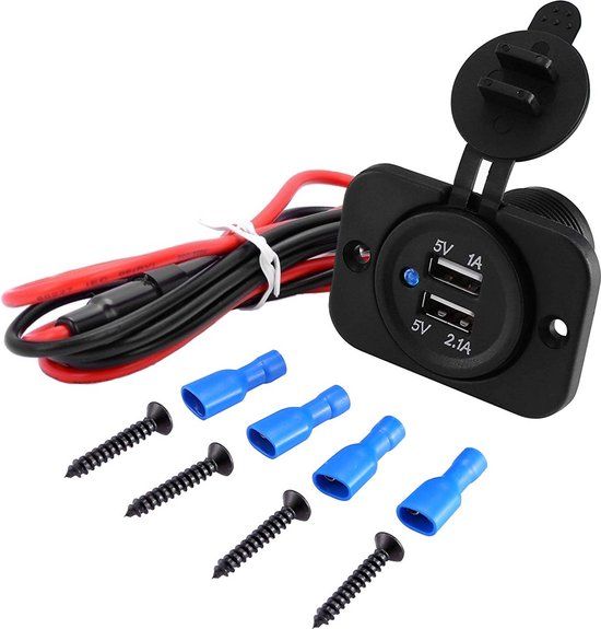 MMOBIEL Universele Waterproof 12V Autolader - 2 USB Poorten - Zwart
