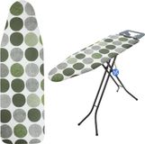 Merkloos KADAX Universele Strijkplankhoes met Trekkoord - Katoen - Gestipt - Grijs/Groen/Wit - 120 x 40 cm