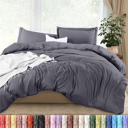 Utopia Bedding 3-delige dekbedovertrekset met 2 kussen Shams- zacht geborsteld microfiber stof- rimpel, krimp- en lichtbestendig-gemakkelijk te onderhouden (koningin, grijs)