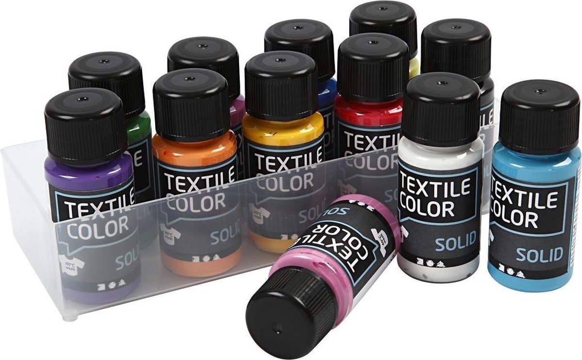 Creativ company Textile Solid - Assortiment, kleuren assorti, dekkend, 12x50 ml