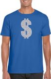 Bellatio Decorations Shoppartners Bv Zilveren dollar / Gangster verkleed t-shirt blauw voor heren XXL