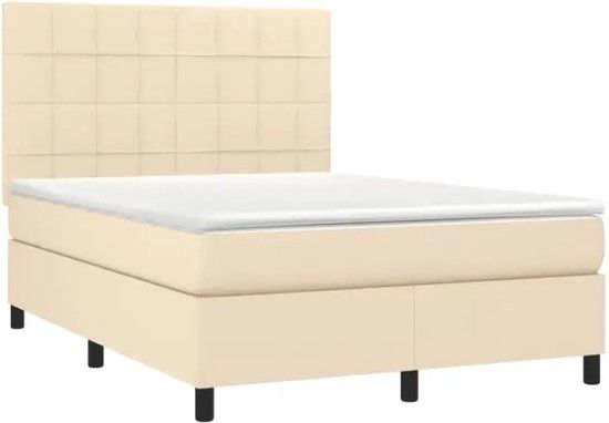 vidaXL Boxspring met matras stof crèmekleurig 140x190 cm