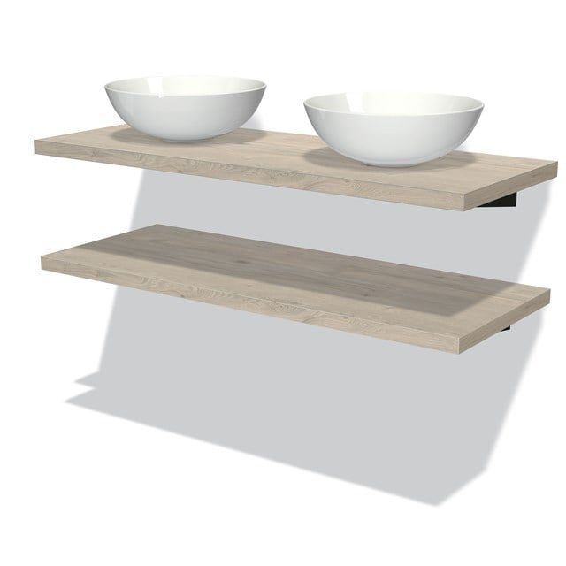 Maxaro Badkamermeubel Modulo Plato 120 cm Lichtgrijs Eiken 2 Wastafelbladen