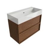 Saniclass Holz Frame Badkamermeubelset - 100x45x72cm - Legend keramische wastafel wit - 1 wasbak - zonder kraangat - 2 lades - mat walnut pure