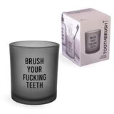 Fisura – Originele tandenborstelhouder “brush your f*cking teeth”. Glazen houder voor tandenborstel en tandpasta in grijs. Afmetingen: 9 x 8 cm. Ideaal voor de badkamer.