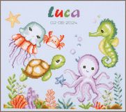 Vervaco Borduurpakket Geboorte Zeedieren Lichtblauw Stof 32 x 28 cm