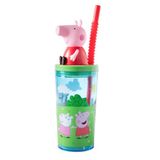 p:os Peppa Pig Drinkbeker met deksel en rietje voor kinderen, 360 ml, kinderdrinkbeker met 3D-figuur, BPA-vrij en geschikt voor koolzuurhoudende dranken