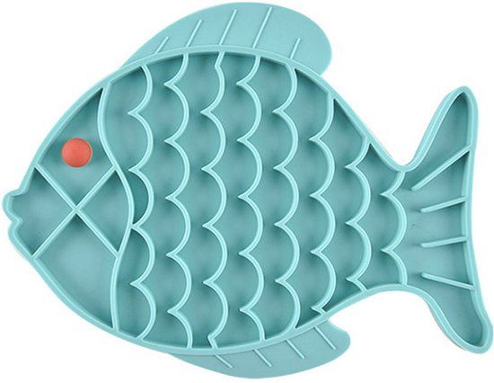 JU&MP Likmat - Voerpuzzel Kat - Slow Feeder - Anti Schrokbak - Vis - Blauw