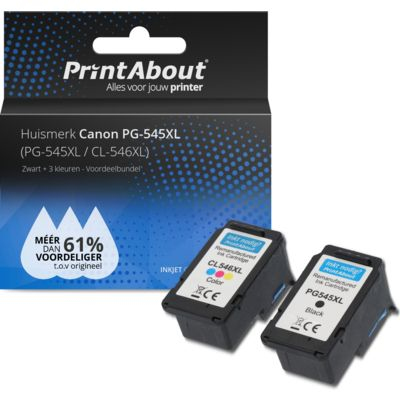 PrintAbout Huismerk Canon PG-545XL / CL-546XL Inktcartridge Zwart + 3 kleuren Voordeelbundel Hoge capaciteit