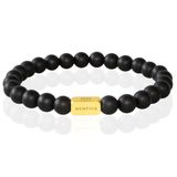 Memphis Kralen Armband Matzwarte Agaat Edelstaal Kraal Goudkleurig-19cm