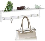 Merkloos Relaxdays Wandkapstok met Plank, 6 Haken, Bamboe, Wit/Zilver