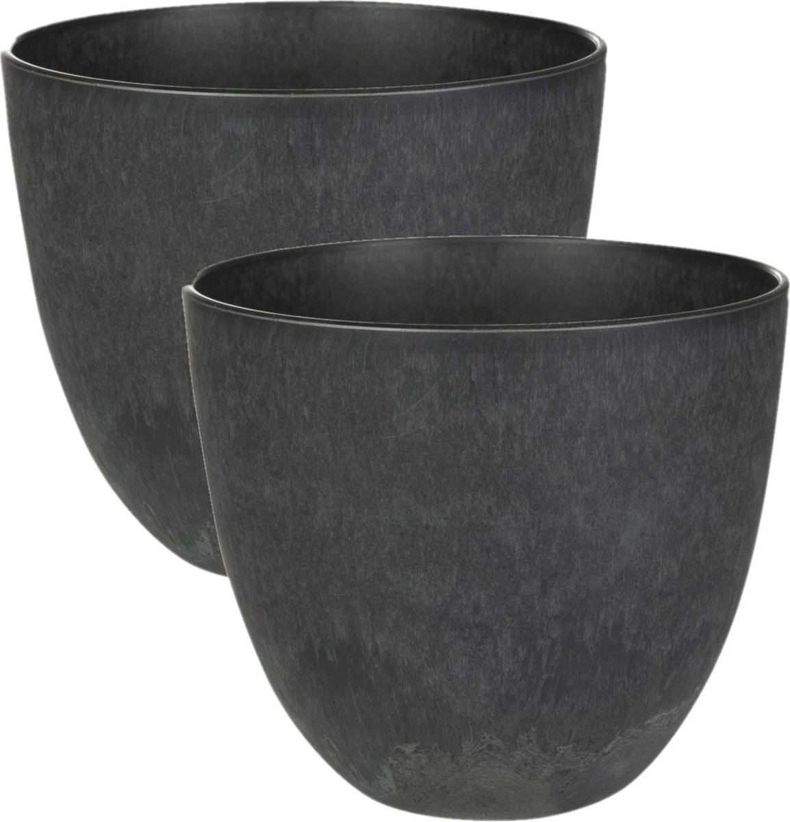 Steege 2x stuks plantenpot/bloempot in een natuursteen look Dia 17 cm en Hoogte 15 cm in het Artstone zwart voor binnen/buiten