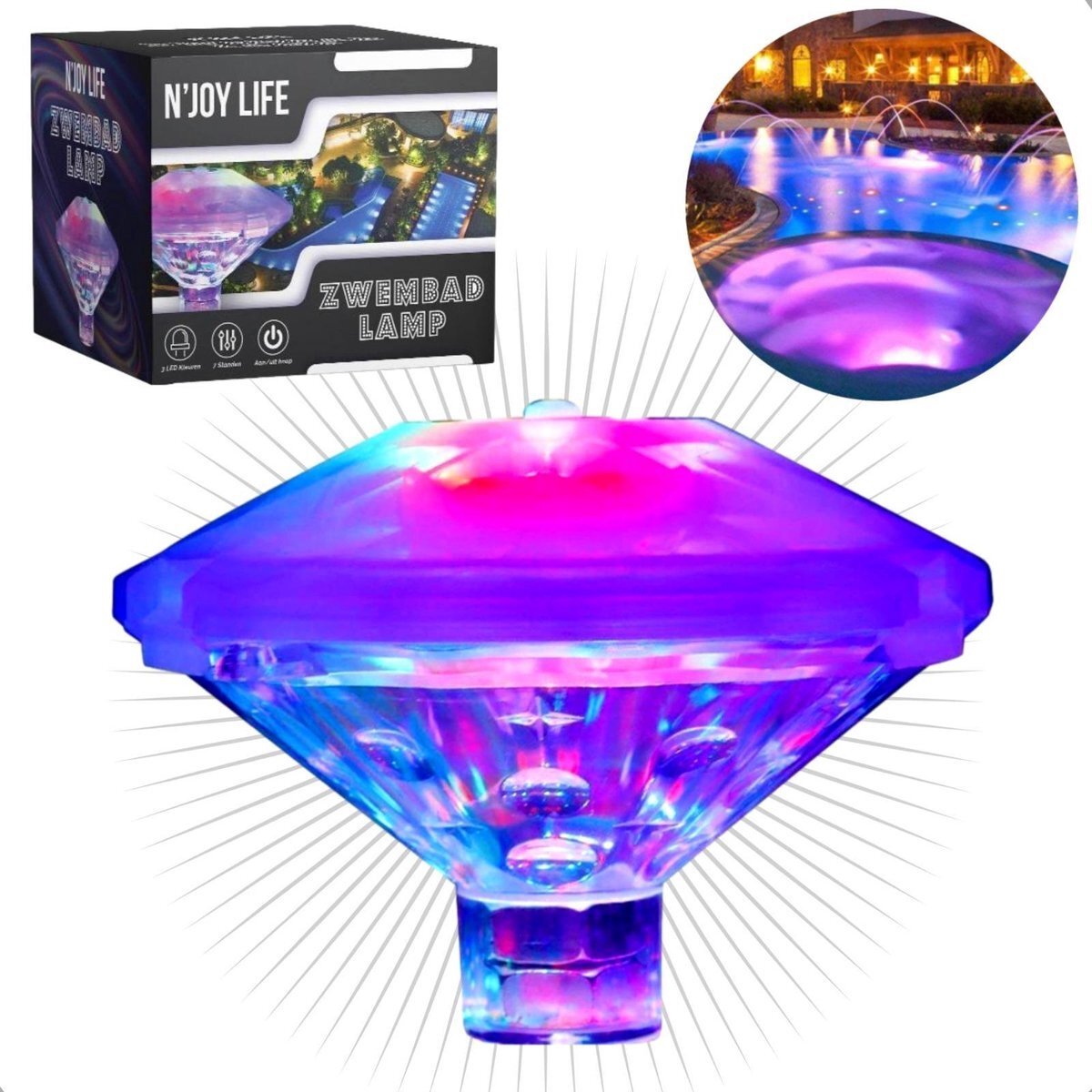 Enjoy Life N'JOY Life Lamp - Zwembad Verlichting - Disco Lamp - Onderwater verlichting - Zwembad - Jacuzzi - Buitenspeelgoed