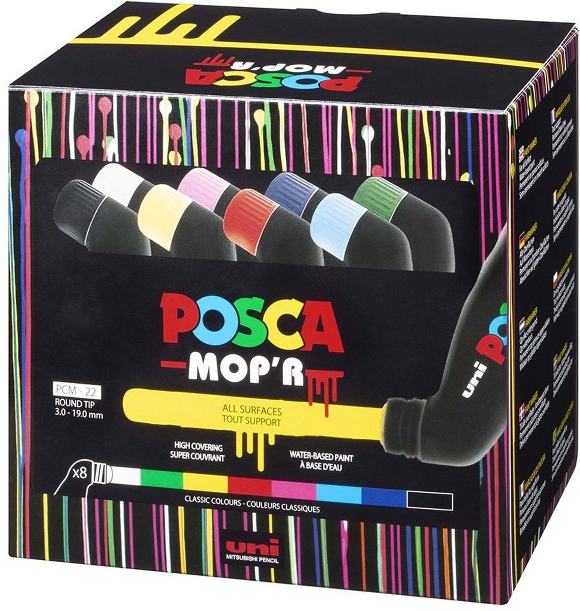 Posca Mop'R - verfmarker xxl - 3-19mm - set van 8 kleuren