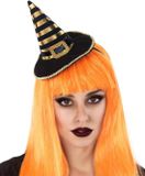 Atosa Halloween heksenhoed - mini hoedje op diadeem - one size - zwart/oranje