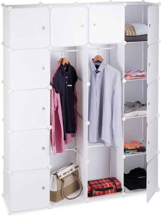 Relaxdays Kledingkast - Kliksysteem - 14 Vakken - 2 Roedes - Wit