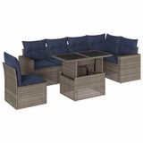 vidaXL 7-delige dining loungeset met kussens, grijs, polyrotan