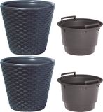 Merkloos Set van 2x Kunststof Rato antraciet bloempotten/plantenpotten 19 liter met inzetpot 11 liter
