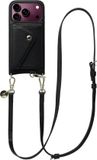AVY Étui en cuir pour Apple iPhone 13 Pro | Avec cordon et porte-cartes magnétique | Compatible MagSafe | Étui en cuir avec cordon de 130 cm et portefeuille | Cuir Long | Noir
