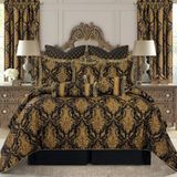 Loom and Mill FlorenceBK, 9-delige beddengoedset, luxe klassieke jacquard, damast, zwart, kunstvezel, tweepersoonsbed
