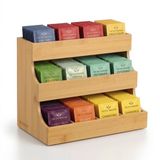 BUDDLEY Theedoos 12 vaks - Thee Organizer - Bamboe - Theehouder - Theebox - Thee organiser - Display - Rekje - Thee Houder Hout - Theedozen - Theekist - Theezak organiser - Theezakjesbox - Thee doos - 12 vakken - Rek - Kantoor - Staand