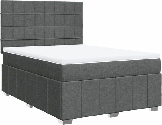 vidaXL Boxspring met matras stof donkergrijs 160x200 cm