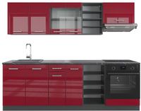 Vicco R-Line Complete keukeneenheid – 240 cm zonder werkblad Rood hoogglans/antraciet