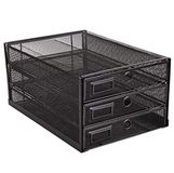 Annova Desk Organizer Wire Mesh 3 Tier Sliding Drawers Paper Sorter (Black)